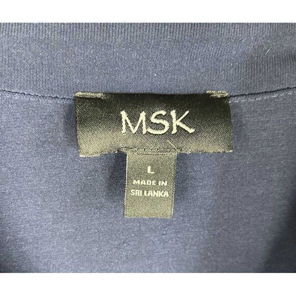 MSK O-Ring Collared Shift Dress Women's Size Large Navy Blue Stretch Casual - Picture 4 of 8